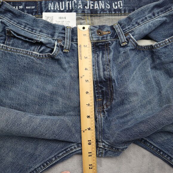 Nautica Jeans Mens 33 Blue Bootcut Mid Rise Cotton Pocket Button Zip Denim Pants - Picture 4 of 16